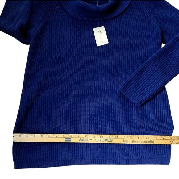 CHICO'S Cotton Cowlneck Sweater Soft Royal Blue Size L - Picture 8 of 10